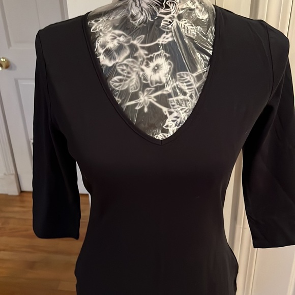 Venus size small classic black V-Neck midi tee shirt dress 3/4 sleeves versatile - Picture 7 of 13